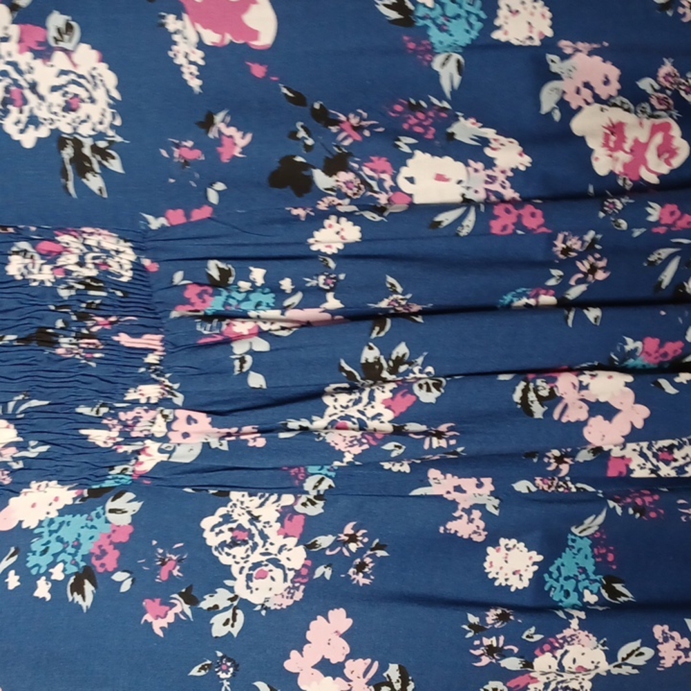KORET Women's Blue Button Front Round Neck Sleeveless Midi Floral Dress. Size L - Picture 9 of 14